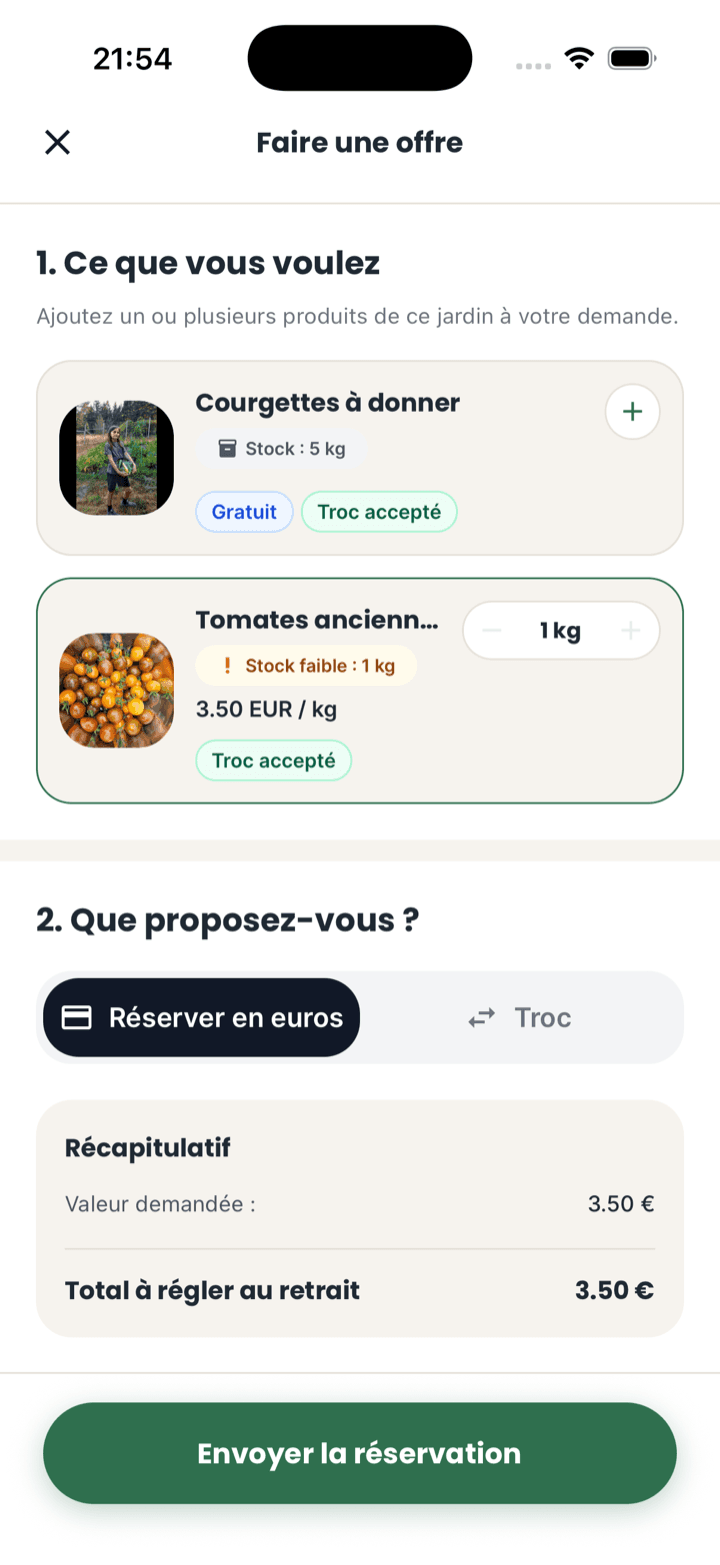 Écran Seeed pour créer une offre de réservation ou de troc
